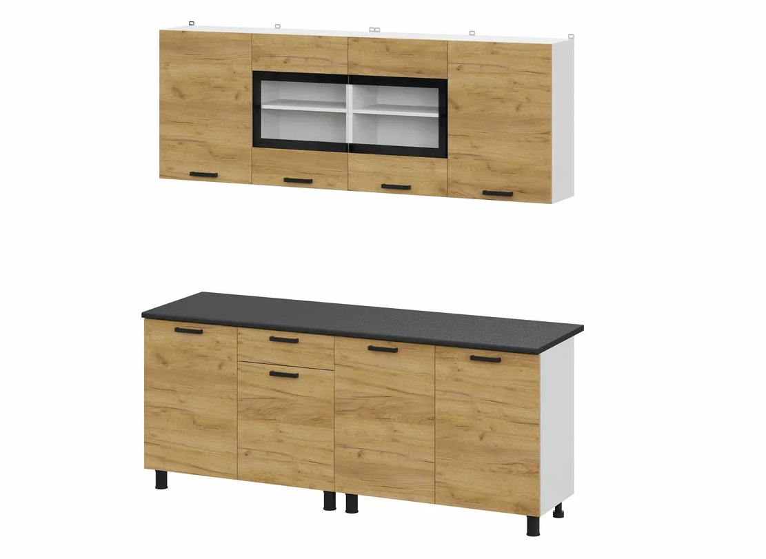 Кухня "Абрау" 2.0 м (Белый/Дуб Золотой/Черный)